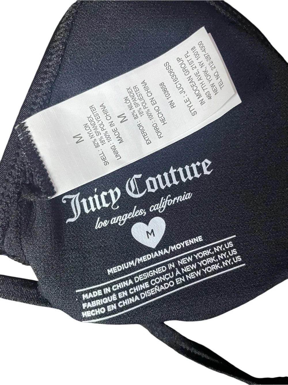 Juicy Couture 2-pc Bikini Black Triangle Tie-Strap Rhinestone Cherry Med NEW NWT